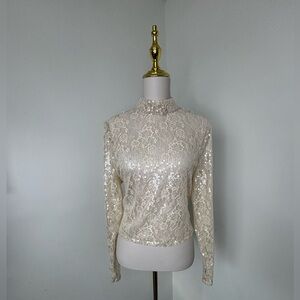 Forever 21 Beige Sequin Lace Blouse
